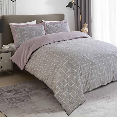 Melange Grey Check 100% Brushed Cotton Flannel Duvet Cover Set